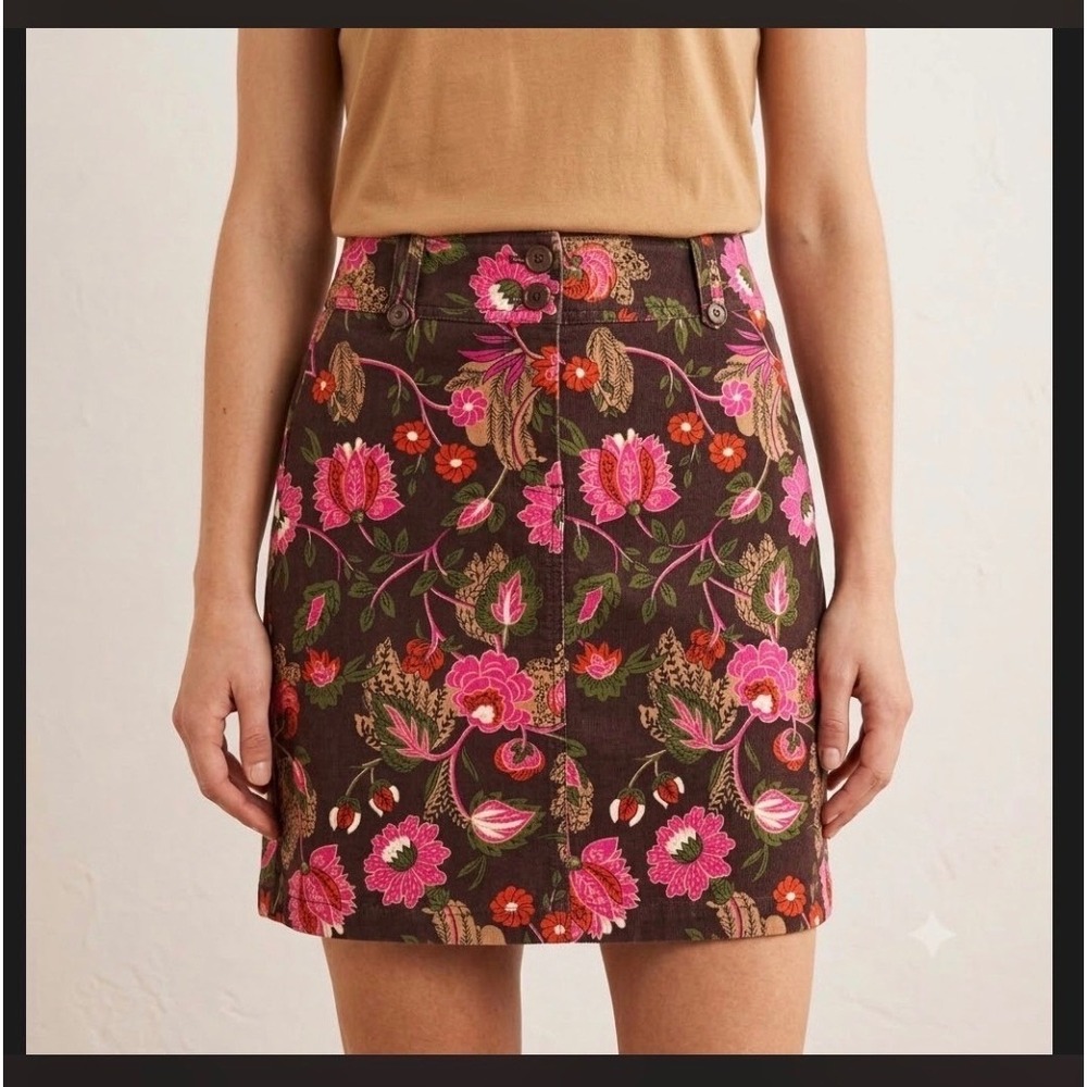 Harolds Brown Floral Cotton Stretch Mini Skirt Pink Orange Size 0 A-Line Vintage